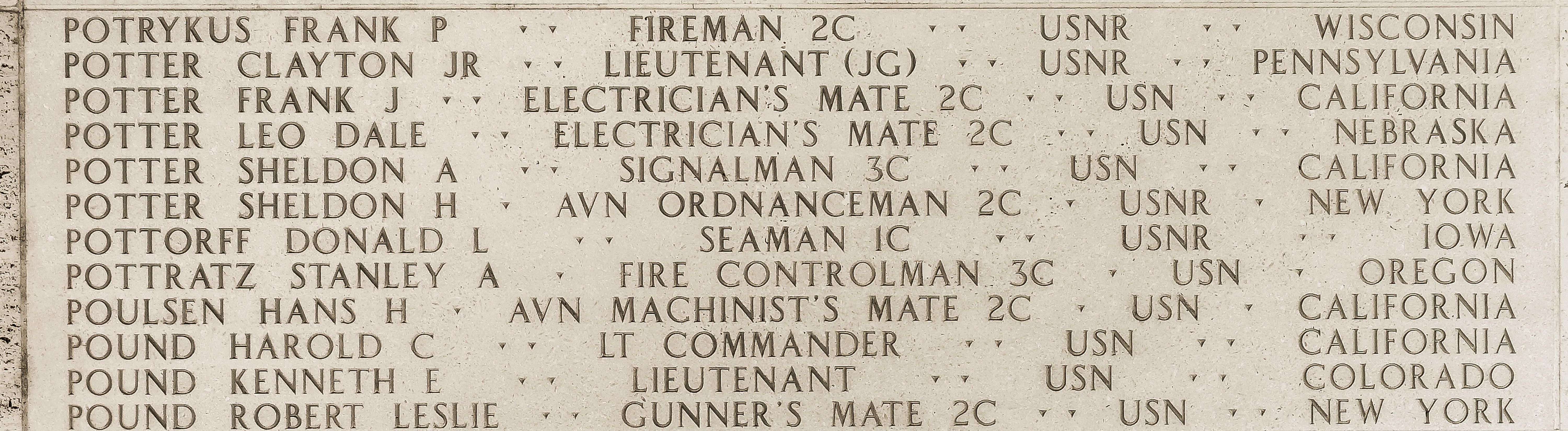 Sheldon H. Potter, Aviation Ordnanceman Second Class